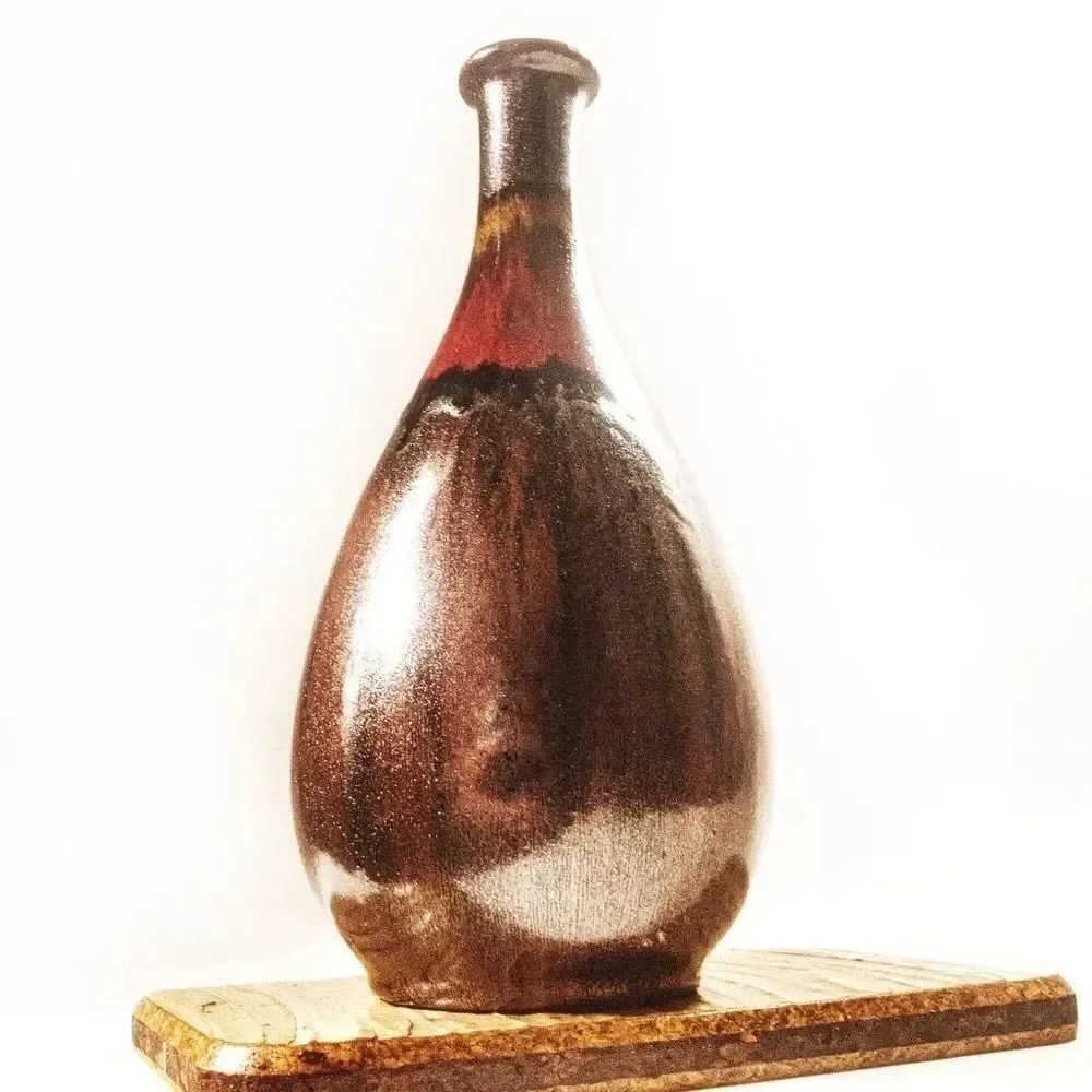 Tall Raku Drip Glazed Ceramic Studio Art Vase